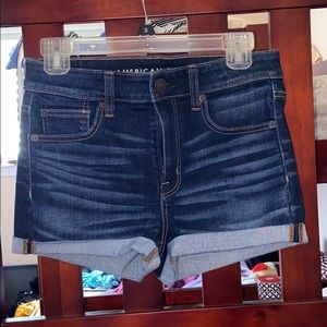 Dark Wash AmericanEagle Cuffed High Waisted Shorts